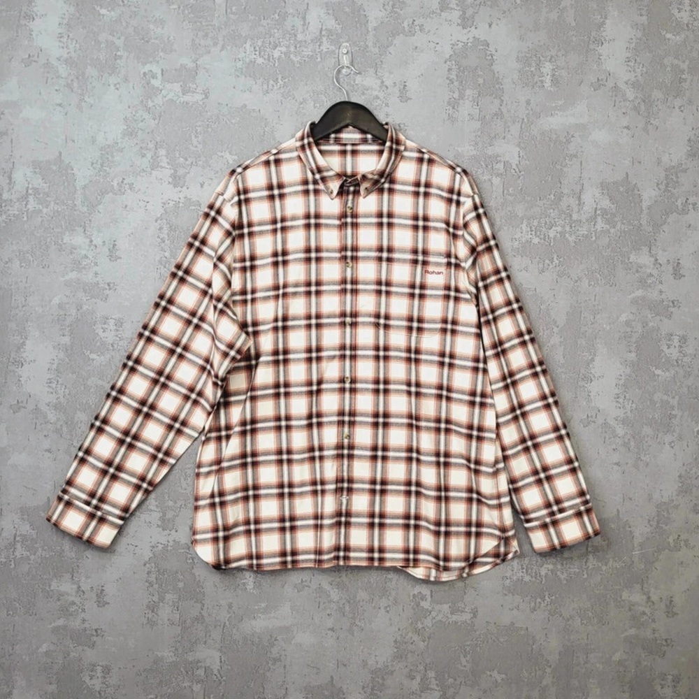 Men's Plaid Shirt - Brown and White